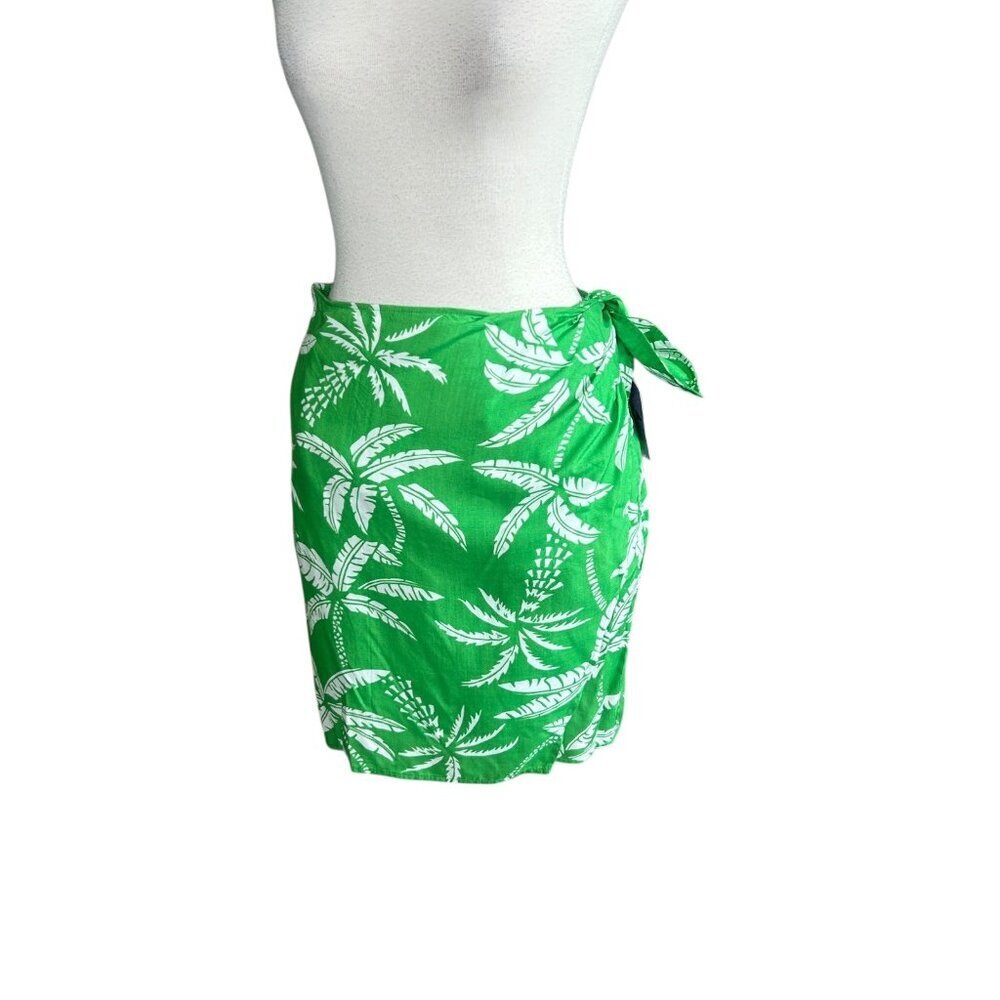 Liz Claiborne NEW Wrap Skirt Green Tropical Palm Trees Lizsport Size 8 Petite